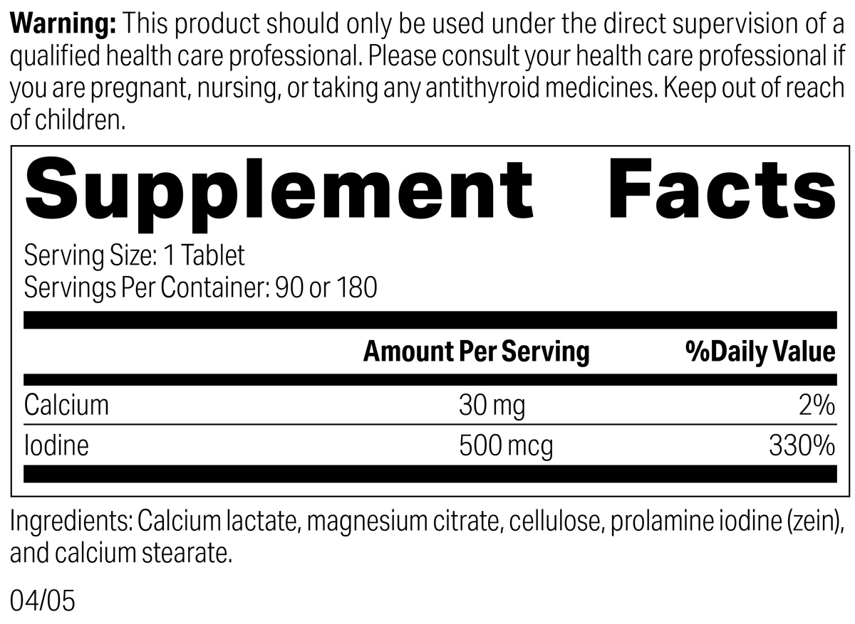 Prolamine Iodine, 180 Tablets, Rev 03 Supplement Facts