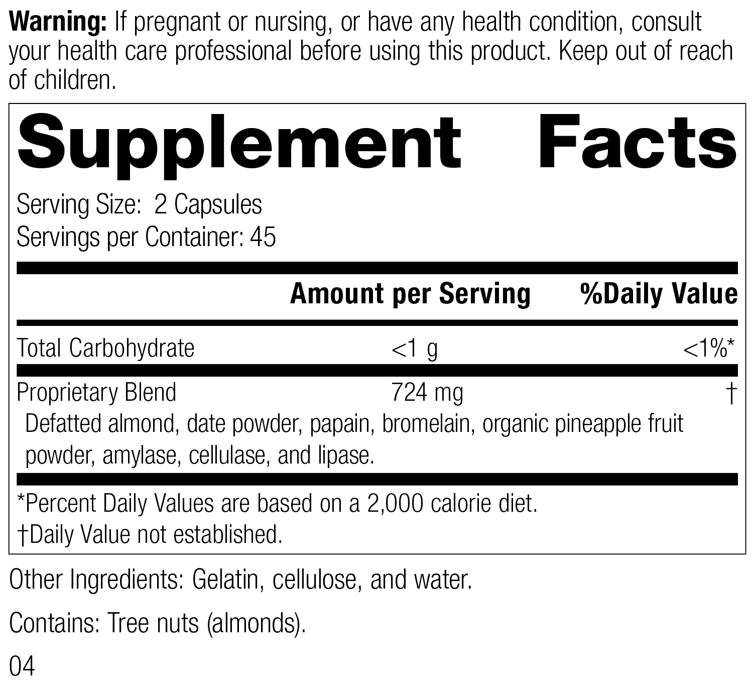 8443 Zymex-II R02 Supplement Facts