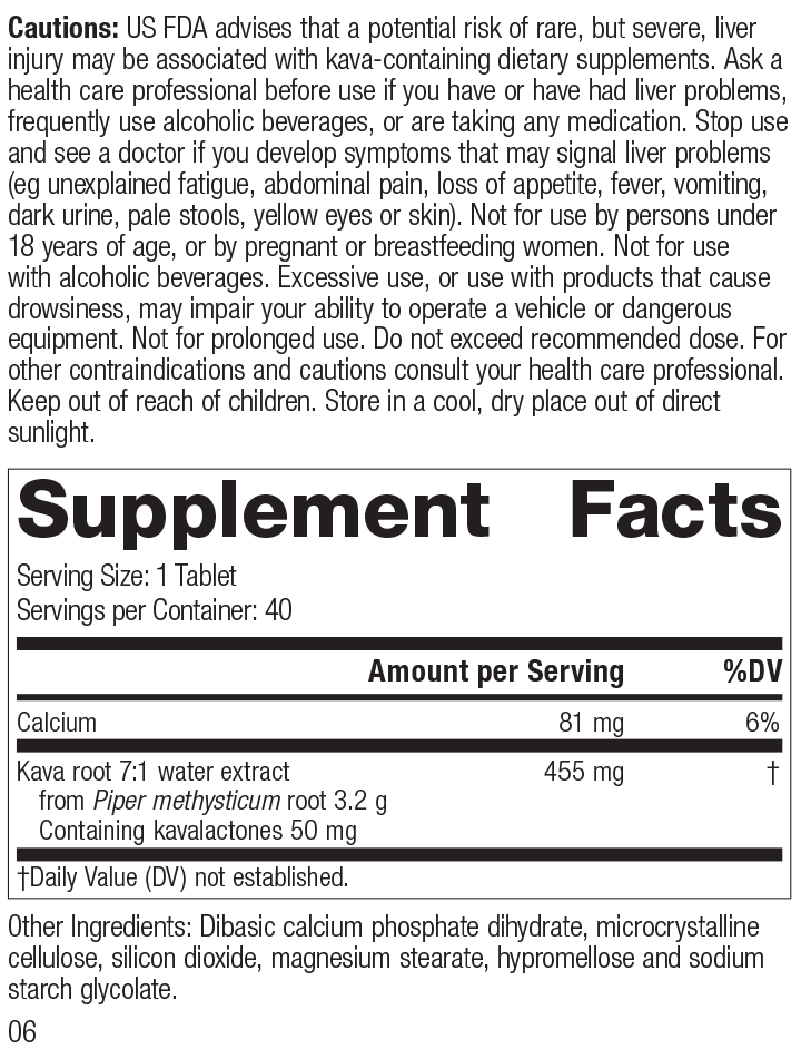 Kava Forte, 40 Tablets, Rev 05 Supplement Facts